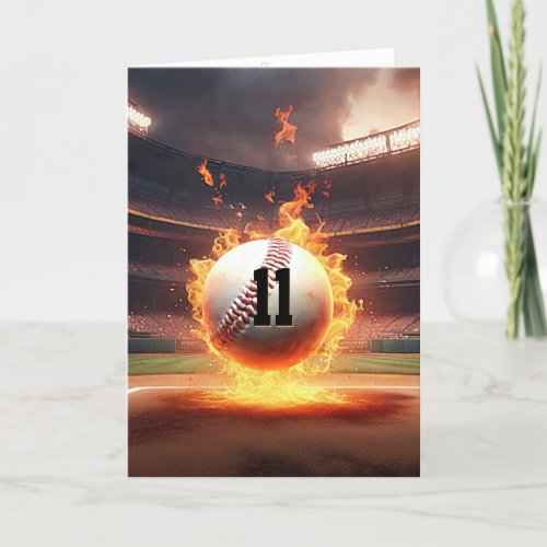11th Birthday Flaming Baseball Card