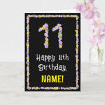 [ Thumbnail: 11th Birthday: Floral Flowers Number, Custom Name Card ]