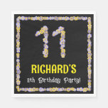 [ Thumbnail: 11th Birthday: Floral Flowers Number, Custom Name Napkins ]