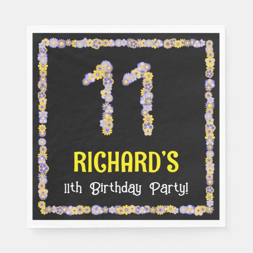 11th Birthday Floral Flowers Number Custom Name Napkins