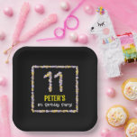 [ Thumbnail: 11th Birthday: Floral Flowers Number, Custom Name Paper Plates ]