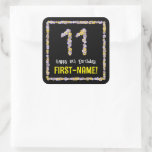 [ Thumbnail: 11th Birthday: Floral Flowers Number, Custom Name Sticker ]