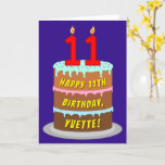 [ Thumbnail: 11th Birthday: Fun Cake and Candles + Custom Name Card ]