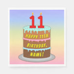 [ Thumbnail: 11th Birthday: Fun Cake and Candles + Custom Name Napkins ]
