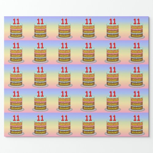 11th Birthday Fun Cake and Candles  Custom Name Wrapping Paper