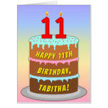 [ Thumbnail: 11th Birthday: Fun Cake & Candles, W/ Custom Name Card ]