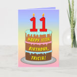 [ Thumbnail: 11th Birthday — Fun Cake & Candles, W/ Custom Name Card ]