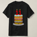 [ Thumbnail: 11th Birthday — Fun Cake & Candles, W/ Custom Name T-Shirt ]