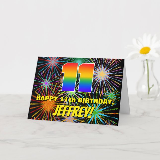 11th Birthday: Fun, Colorful Celebratory Fireworks Card (Small Plant)