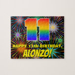 [ Thumbnail: 11th Birthday: Fun, Colorful Celebratory Fireworks Jigsaw Puzzle ]