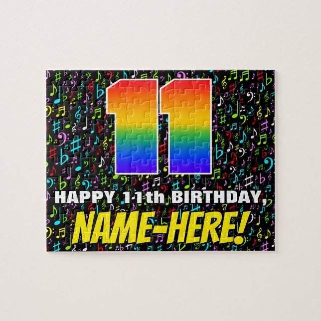 11th Birthday — Fun, Colorful Music Symbols & “11” Jigsaw Puzzle (Horizontal)