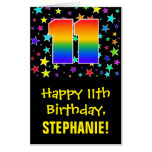 [ Thumbnail: 11th Birthday: Fun, Colorful Stars + Rainbow # 11 Card ]