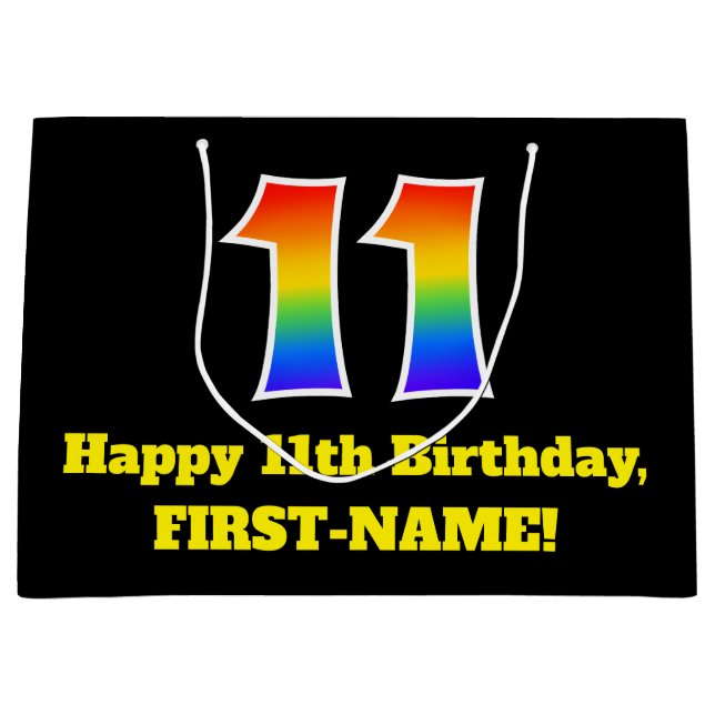 11th Birthday ~ Fun, Colorful, Vibrant, Rainbow 11 Large Gift Bag (Front)