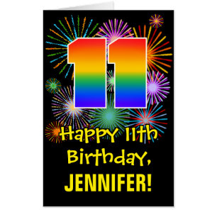 11th Birthday: Fun Fireworks Pattern & Rainbow 11 Card