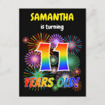 [ Thumbnail: 11th Birthday - Fun Fireworks, Rainbow Look "11" Postcard ]