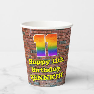 11th Birthday: Fun Graffiti-Inspired Rainbow 11 Paper Cups