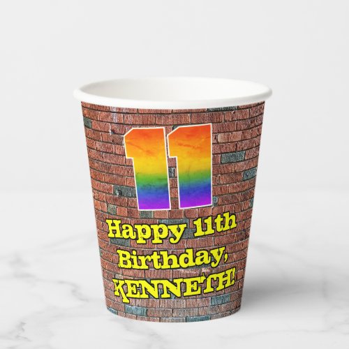 11th Birthday Fun Graffiti_Inspired Rainbow 11 Paper Cups