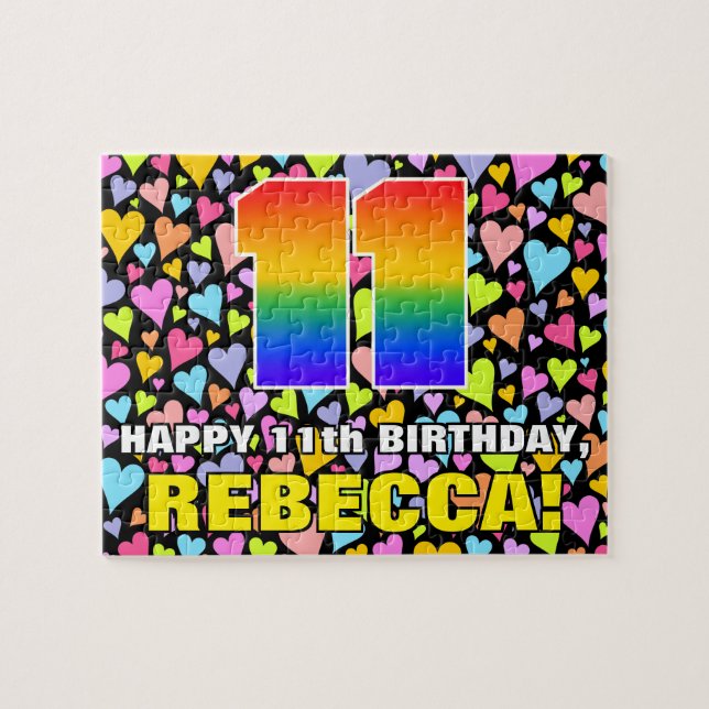 11th Birthday — Fun, Loving Heart Shapes + “11” Jigsaw Puzzle (Horizontal)