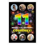 [ Thumbnail: 11th Birthday: Fun Rainbow #, Custom Name + Photos Card ]