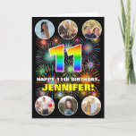 [ Thumbnail: 11th Birthday: Fun Rainbow #, Custom Name & Photos Card ]