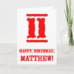 [ Thumbnail: 11th Birthday: Fun, Red Rubber Stamp Inspired Look Card ]