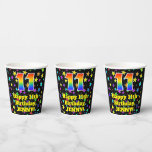 [ Thumbnail: 11th Birthday: Fun Stars Pattern and Rainbow 11 Paper Cups ]