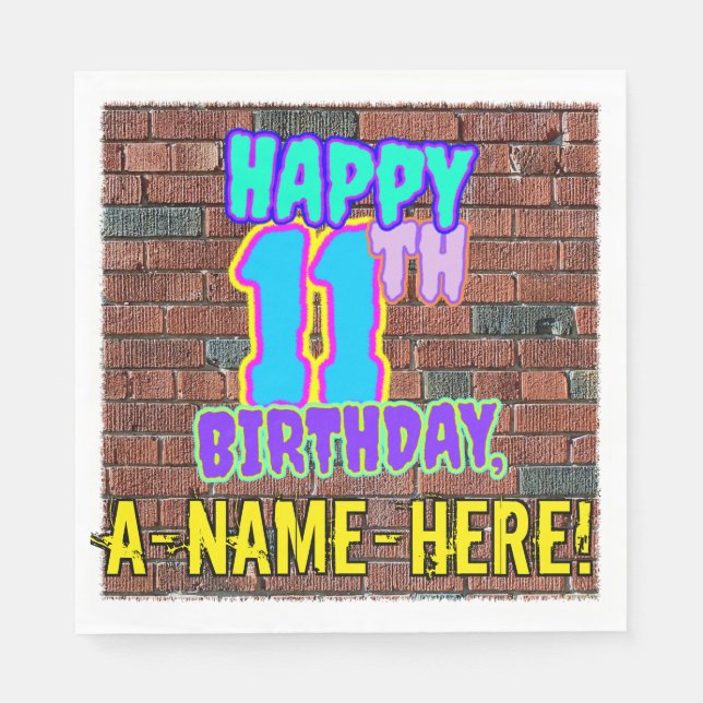 11th Birthday ~ Fun, Urban Graffiti Inspired Look Napkins (Front)