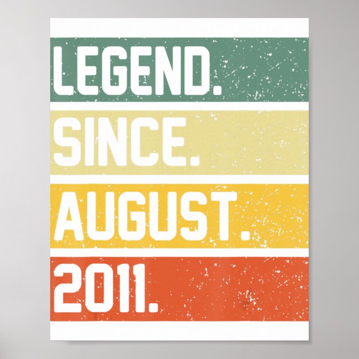 11th Birthday Gift 11 Year Old Legend Since August Poster Zazzle