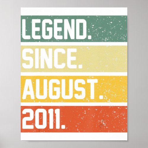 11th Birthday Gift 11 Year Old Legend Since August Poster