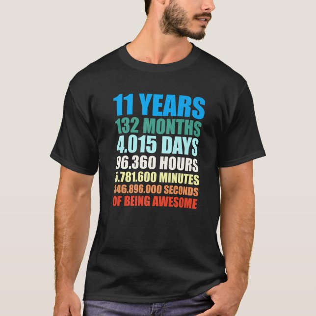 11Th Birthday Gift Boy 11 Years Being Awesome T-Shirt (Front)