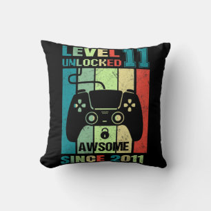 11th Birthday Gift Level 11 Unlocked Awesome 2011  Throw Pillow