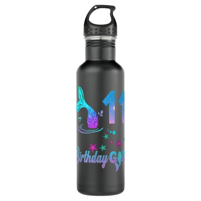 11th Birthday Gifts Girl Mermaid Is 11 Years Old B Stainless Steel Water Bottle (Front)
