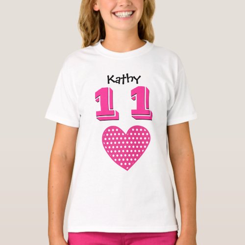 11th Birthday Girl Big Heart Custom Name V01 T_Shirt