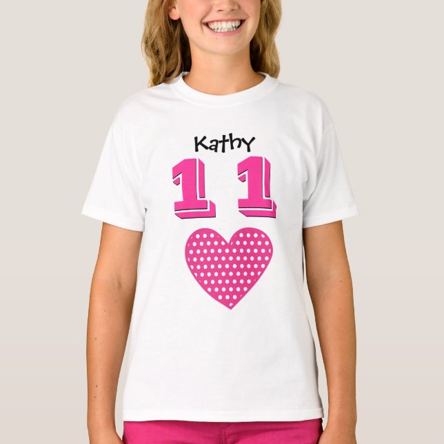 11th Birthday Girl Big Heart Custom Name V01 T-Shirt (Front)