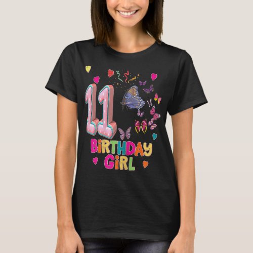 11th Birthday Girl Butterflies 11 Years Old Girls  T_Shirt