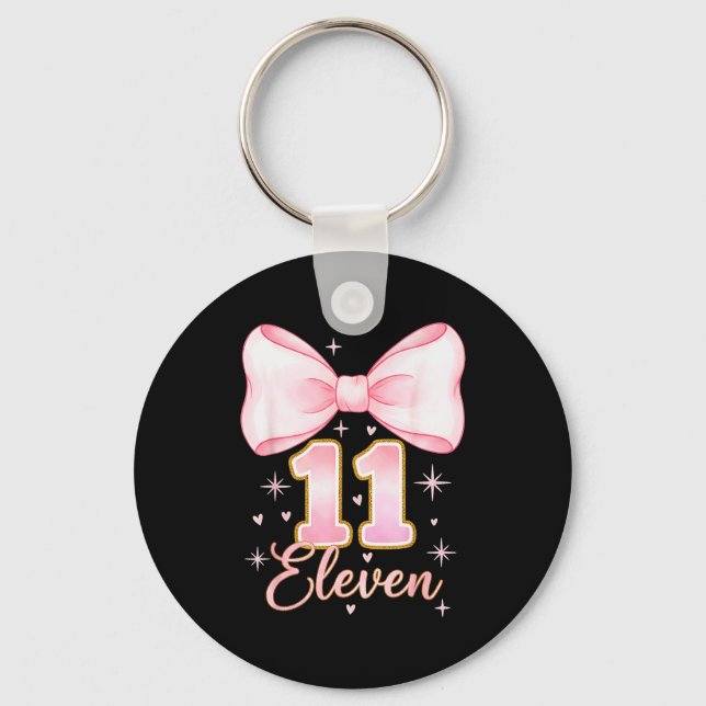 11th Birthday Girl Coquette Bow Its My Eleven Birt Keychain (Front)