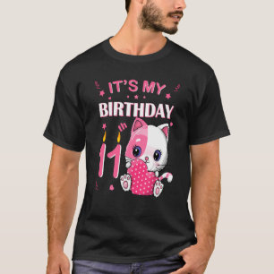 11Th Birthday Girl Cute Cat Outfit 11 Years Old Bd T-Shirt