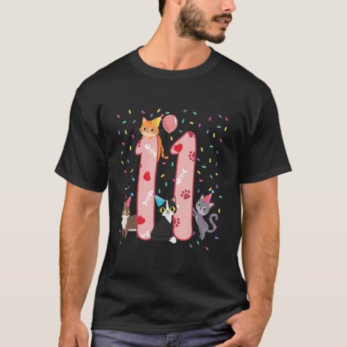 11th Birthday Girl cute Cat outfit 11 years old bd T_Shirt