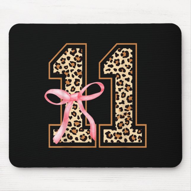 11th Birthday Girl Nk Coquette Bow Leopard 11 Year Mouse Pad (Front)