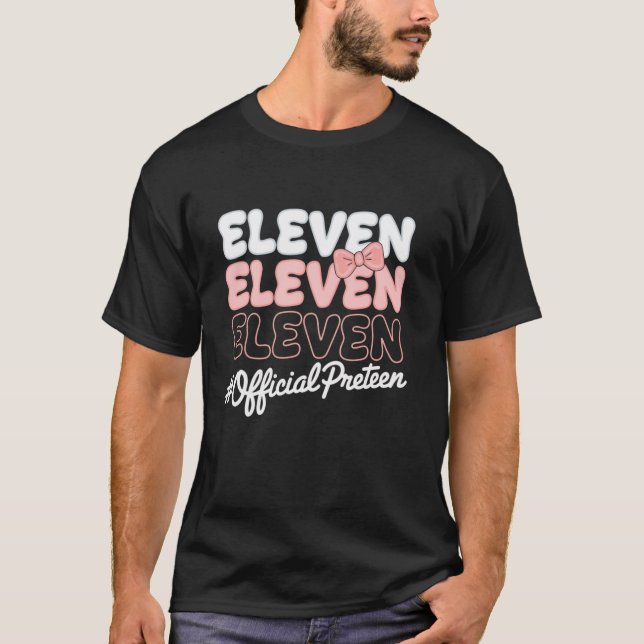 11th Birthday Girl Pink Coquette Bow Cute 11 Year  T-Shirt (Front)