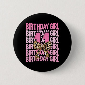 11th Birthday Girl Pink Coquette Leopard Bow 11 Button
