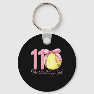11th Birthday Girl Softll Team Coquette Pink Bow 1 Keychain