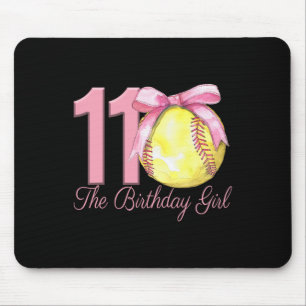 11th Birthday Girl Softll Team Coquette Pink Bow 1 Mouse Pad