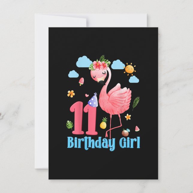 11th Birthday Girls Flamingo 11 Years Old Tropical Invitation (Front)