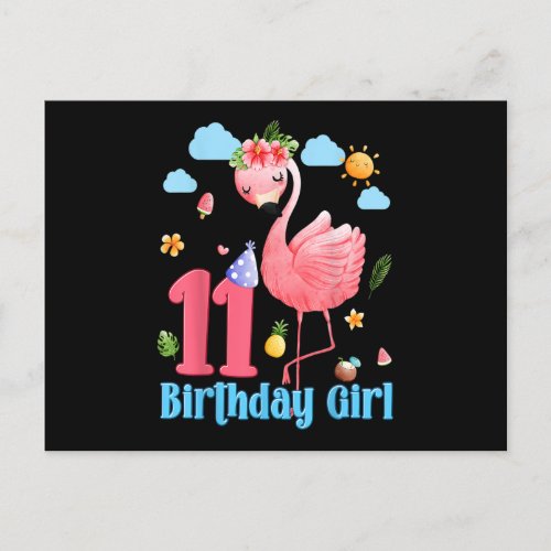11th Birthday Girls Flamingo 11 Years Old Tropical Postcard