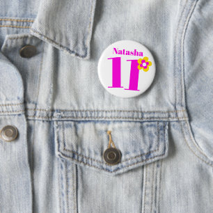 11th Birthday girls pink button/badge Button
