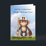 11th Birthday Grandson Baseball Monkey Bat Ball Card<br><div class="desc">Your grandson will love this fun baseball-themed card for his 11th birthday! Featuring an energetic monkey holding a bat and glove, this cheerful design is great for a young baseball fan. The lively colors and playful artwork make it a fantastic way to send birthday wishes to an adventurous and sports-loving...</div>