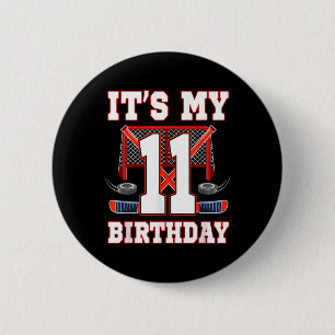 11th Birthday Ice Hockey Player 11 Years Old Party Button