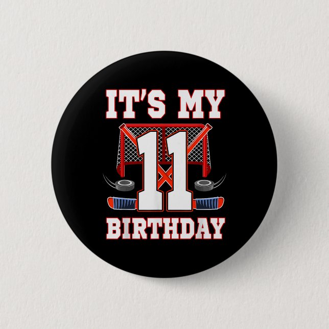11th Birthday Ice Hockey Player 11 Years Old Party Button (Front)