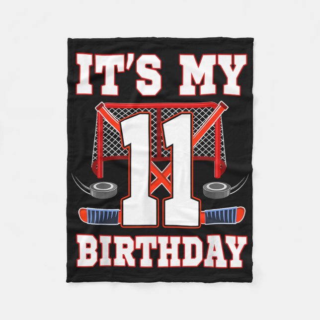 11th Birthday Ice Hockey Player 11 Years Old Party Fleece Blanket (Front)